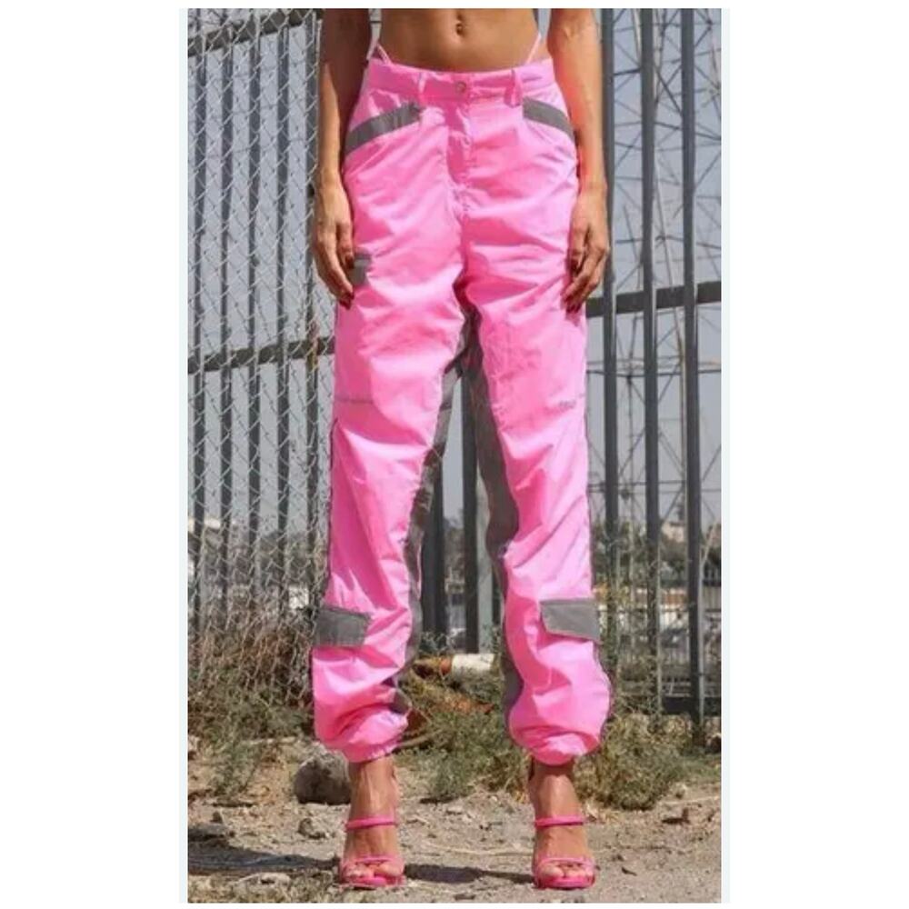 I. AM. GIA Neptune pink reflective parachute pants neon rave party